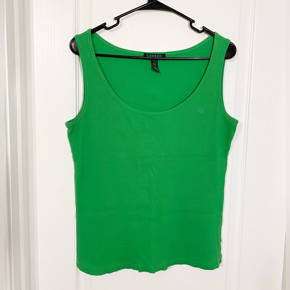 Y2K VTG Lauren Ralph Lauren Embroidered Logo Ribbed Knit Tank Top Green Large